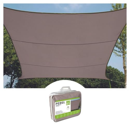 Perel Sonnensegel, Segel Sonnenschutz für Terrasse und Pool, wasserabweisend, UV-Schutz, 4 Edelstahl-O-Ringe, 2 x 3 m, 160 g/m², Polyester, Rechteck, Taupe