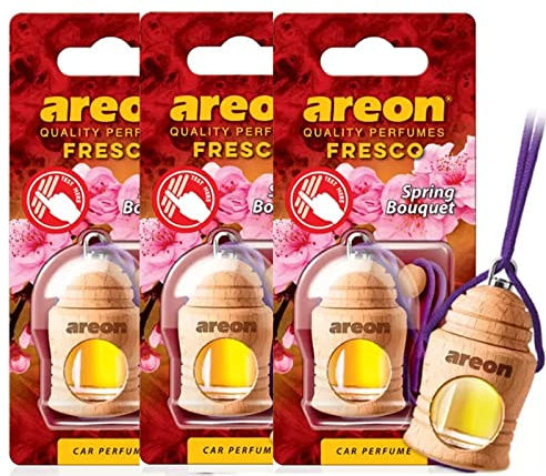 Areon Fresco Auto Frühlingsstrauß Blume Duft Glas Duftflakon Flakon Holz Hängend Anhänger Spiegel 4ml (Pack x 3)