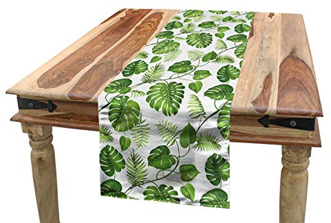 ABAKUHAUS Blatt Tischläufer, Strudel Palm Bananenstauden, Esszimmer Küche Rechteckiger Dekorativer Tischläufer, 40 x 180 cm, Grün Jägergrün
