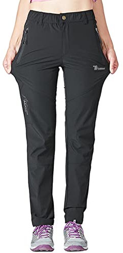 donhobo Womens Hiking Trousers Waterproof Lined Breathable Quick Dry Outdoor Climbing Pants Black XL