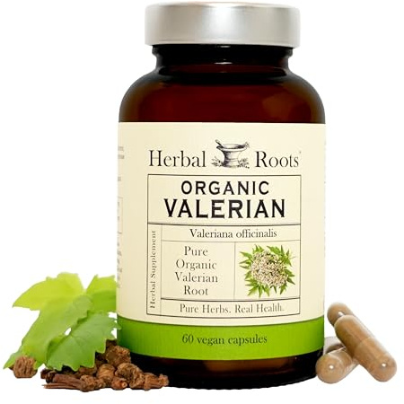 Herbal Roots Pure Organic Valerian Root Capsules - Non-Habit Forming with no Melatonin, Non-GMO - 60 Count Vegan Capsules, Herbal Supplement