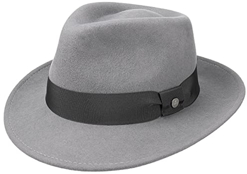LIERYS City Filzhut Wollfilzhut Damen Herren Wasserabweisend Packable Bogarthut Fedora Sommer Winter grau XL (60-61 cm)