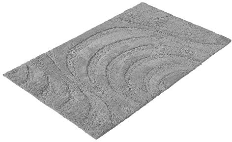 PANA® Badematte mit Wellenmuster (60 x 100 cm) • Hochwertiger Badteppich aus 100% Baumwolle • Waschbarer und saugstarker Duschvorleger • Rutschfester Badezimmerteppich • Farbe: Grau