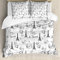 ABAKUHAUS Paris Bettbezugs Set Für Doppelbetten, Eiffel Je T'Aime Doodle, Milbensicher Allergiker geeignet mit Kissenbezügen, Weiß Dunkelgrau