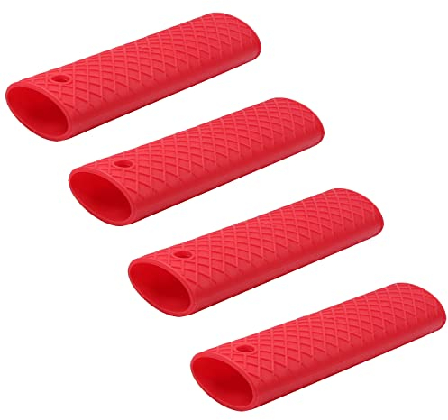MroMax Lot de 4 maniques en silicone antidérapant de 15,5 cm, résistant à la chaleur, pour casseroles en fonte, woks, poêles, poêles, four, rouge