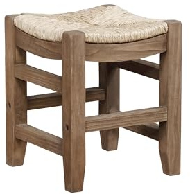 Alaterre Furniture Newport Kitchen Island Stool – 18” Dining Stools with Handwoven Seagrass Rush Seats – Rustic Industrial Farmhouse, Solid Wood, and Backless Accent Stool (Natural)