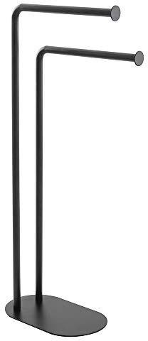 Inbagno Piantana Porta Asciugamani Bagno da Terra Nero Opaco, 30 x 17 x 82 cm, salvaspazio con Due Bracci