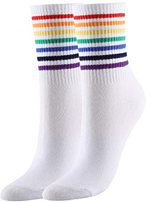 Faletony Socken Damen Regenbogen Farbe Gestreift Gedruckt Zehensocken Frauen bunten Mustern für Damen und Herren (Weißer Nadelstreifen)