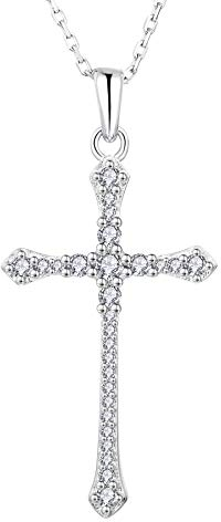 JO WISDOM Halskette Kreuz Silber 925,Kette Anhänger Kruzifix mit 3A Zirkonia,Schmuck für Frauen