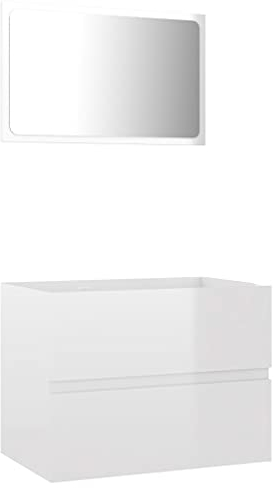 vidaXL Badmöbel Set 2-TLG. Waschbeckenunterschrank Spiegel Badspiegel Waschtisch Unterschrank Badschrank Badezimmerschrank Hochglanz-Weiß Holzwerkstoff