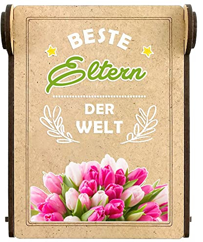 Candle IN THE BOX beste Eltern der Welt, Kerze mit Spruch, Dankeschön Mama und Papa, persönliches Geschenk Hochzeitstag Eltern, Teelichthalter