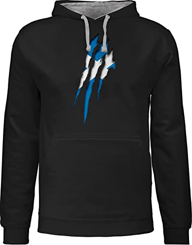 Pullover Herren Frauen Hoodie Kontrast zweifarbig - Fußball EM WM - Schottland - Krallenspuren - XXL - Schwarz/Grau meliert - soccer hoodies europameisterschaft scotland kapuzenpullover 2024