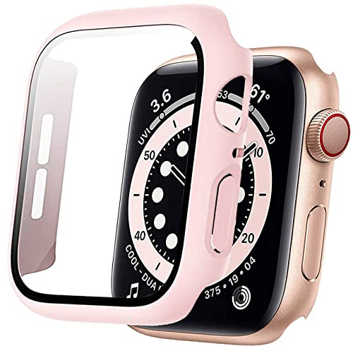 Miimall Cover per Apple Watch Series 6/SE/5/4 40mm 44mm Custodia Rigida con Vetro Temperato Protezione Totale AntiGraffio sensibile Custodia Protettiva per iWatch 44mm - Rosa