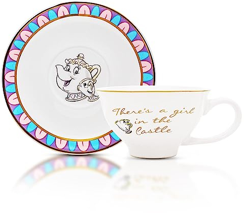Silver Buffalo Disney La Bella e la Bestia Chip Girl in The Castle Foil Tazza da tè e piattino in ceramica, 340 ml, multicolore (DP16013NF)