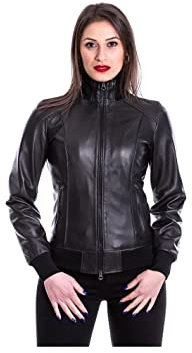 Pelletterie Borghese | Bomber Donna in Vera Pelle | Giacca Moto | Vestibilità Regolare | Giubbotto | Made in Italy | 1528 (Nero, 40)