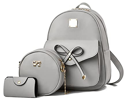 EVEOUT Süße Rucksäcke für Frauen PU-Leder Mode Schleife Rucksäcke Schulranzen Tagesrucksack für Mädchen Grau