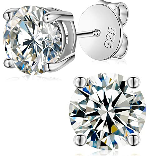 YIMERAIRE Moissanite Earrings, 6MM Diamond Stud Earrings For Women Men 925 Sterling Silver Screw Back Ear Stud Shiny Hypoallergenic White Gold Lab Grown Moissanite Studs -Gifts for Her Him