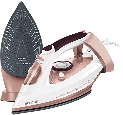 Sencor ferro da stiro a vapore 3200 watt, piastra in ceramica, vapore verticale, anticalcare, antigoccia, autopulente, cavo 1,9 m, stiratrice verticale e orizzontale ssi 8300rs