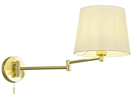 lightling Wandleuchte Liam, messing matt Metall, Stoffschirm weiß, mit Zugschalter, schwenkbar, exkl. 1 x E27 max. 60 Watt, Tiefe: 69 cm, Höhe: 33 cm