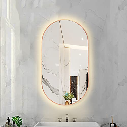 Ovale LED rétro-éclairé Miroir de Salle de Bain Dimmable 3 Température de Couleur Smart Mirror LED Lumière Murale Miroir de Maquillage avec Cadre en Alliage d'aluminium (Color : Rose Gold FR