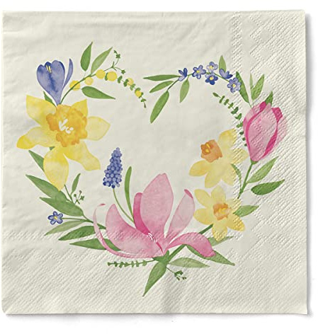 Mank Servietten aus Tissue 3-lagig 33 cm x 33 cm, 1/4 Falz Kaffee Serviette, hochwertige Einmal Serviette 100 Stück Papierservietten für Hochzeiten, Frühling Sommer Floral Laura