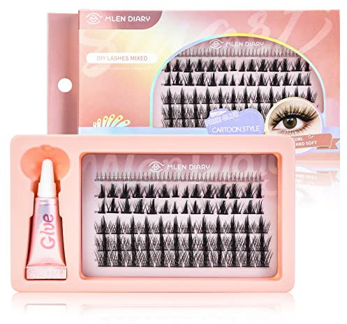 Mlen Diary Mlen Diary Cluster Lashes Miste 3 Tipi Ciglia Singole con 78pcs Demon Lash Bottom Lashes Ciglia Estensione Ciglia da Donna con Colla