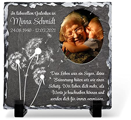 Love Faith Wir vermissen dich - Individuelle Schiefertafel mit Druck - Mit anpassbarem Foto, Namen & Spruch - 15x15 cm/Matt