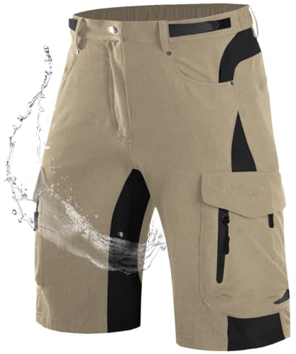 Wespornow Kurze Hosen Herren Cargo Shorts Herren mit 6 Taschen Arbeitshosen Männer Kurz Bermuda Wanderhose Fahrradhose Cargohose Chino Stretch Sommer Wandershorts MTB Hose (Beige, L)