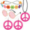 GLAITC Hippie Kostüm Set,5 Stück Hippie Accessoires Kit Kostüm Hippie Brille Friedenszeichen Halskette Friedensohrring für Kinder Erwachsene Hippie Retro Party (Rose red)