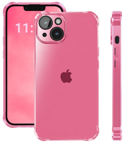 ELEVAVIDA Handyhülle für iPhone 14 glänzend rosa transparent mit Kameraschutz - stoßfeste Antishock Ecken, Schutzhülle für Apple iPhone 14 - pink Slim case