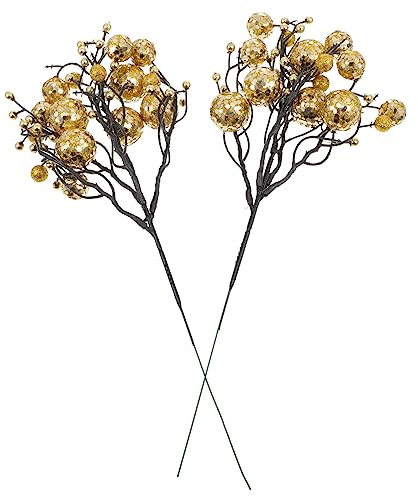 HOMSFOU 2 Stück Künstliche Beerenstecklinge Blumenzubehör Blumendekoration Künstliche Mini-Tannenzapfen Gefälschte Weihnachtspicks Weihnachtsstechpalmen-Beerenzweige Aus Kunststoff