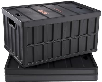 VEVOR Caja de Almacenamiento de Plástico Plegable con Tapas 3 Piezas, Cajas de Transporte Apilable 65 L con Asas, Contenedores Grandes y Resistentes para Ropa, Juguetes, Libros, Accesorios, Negro
