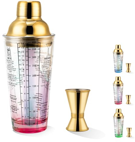 Juego de coctelera de cristal, mezclador de Martini de 14 onzas con colador integrado, medidor de medición, coctelera de bebidas, mezclador de alcohol de margarita, perfecto para camareros y uso