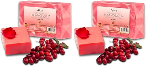 Nettoyant pour le visage rose musquée 125g | Savon naturel artisanal pour le visage et le corps | Gommage exfoliant doux | Hydratation et soin des cicatrices | Peau douce et éclatante (Lot de 2)