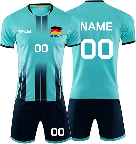 Custom Trikot T-Shirt Shorts 2 Teiliges Set Jeder Name Nummer Team - Personalisiertes Fußballtrikot Kinders Erwachsene Fusstball Geschenke für Jungs