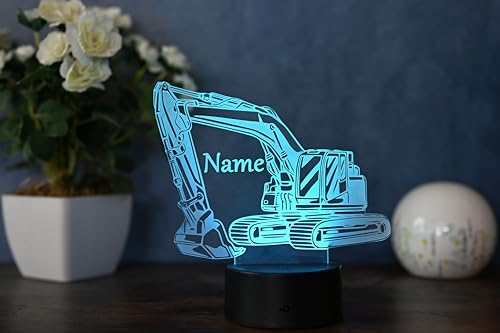 Optechvisual Personaliserter LED Bagger, geschenkidee als Nachtlich für Jungs, als Bagger Dekoration mit Wunschnamen, 000000004