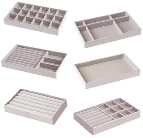LAINIKE Schmucktablett, 6Pcs schmuck organizer schublade, Schmuckaufbewahrung schublade, Schmuckeinsatz für Schubladen, Zum Aufbewahren und Präsentieren von Ohrringen, Halsketten, Ringe