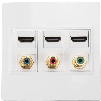 Placa de Pared HDMI, 3 Puertos 4K 60HZ 1080P HDMI 2.0 Panel de Montaje de Tomacorriente de Pared con Conector Keystone RCA de 3 Puertos, Paso de Cable de Placa de Pared HDMI de 6
