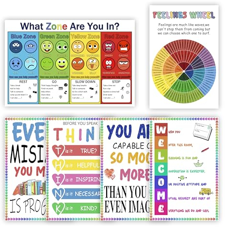 ARNOLILI Emotions-Poster für Kinder – Poster zur Regulierung, Gefühle Raddiagramm, psychische Gesundheit, Klassenzimmer-Motivationsposter, Therapie-Bürodekoration (6er-Pack, Leinwand, 30,5 x 45,7 cm)
