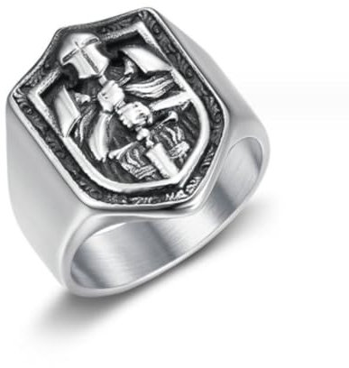BISONBLUE Ringe Herren Rings Damen Ring Modeaccessoires Herren-Ritter-Ring, Templer-Krieger-Ring für dicke Finger, männliches Geschenk, 8 Silber