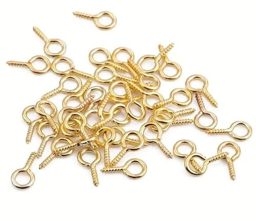 100 Pack Brass Plated Steel Eye Screw Hooks, 19mm Long, 6mm Hole Diameter, for Picture Frames, Hanging Ornaments, Gold Curtain Thread