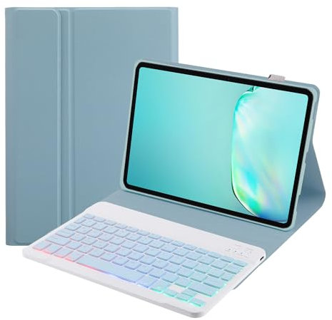 SUEEWE Tastatur Hülle für Xiaomi Redmi Pad SE 11 2023, TPU Rückseite Hülle mit 3 Bereich 7 Farbe Beleuchtete Abnehmbarer QWERTZ Tastatur, Blau