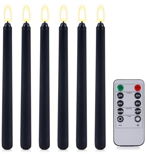 Sporgo 6 Stück LED Stabkerzen: Led Stabkerzen mit Timerfunktion, Schwarz Kerzen Flammenlos Weihnachtskerzen, Led Stabkerzen mit Fernbedienung für Advent, Weihnachten, Hochzeitsdekoration