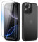 iCatchy Matte Case for iPhone 16 Pro Max 6.9-Inch 2x HD Screen Protector Tempered Glass Shockproof Military Grade Drop Protection, Frosted Translucent Back Phone Cover, Anti-Fingerprint Black