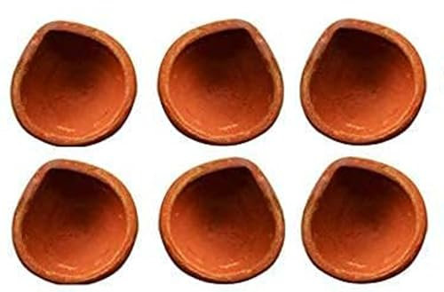 IMTRA FASHION Handgemachte Ton-Diya für Diwali Mitti Diya mit Baumwolldochten Indische Öllampen Puja Dia Teelicht Erd-Diyas-Set mit 6 Stück