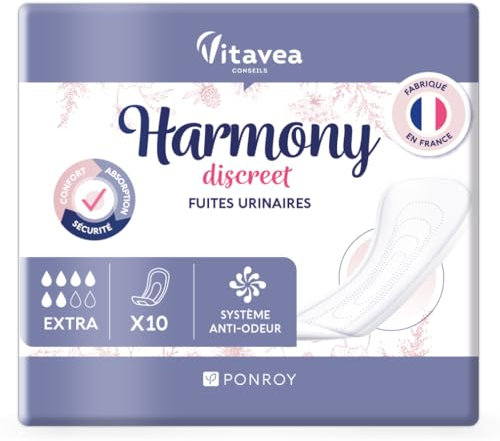 Serviettes Hygiéniques Incontinence Femme - Protection Urinaire Femme - Serviette Post Accouchement - Absorbante & Anti-Odeur - Fabriqué en France - 10 Serviettes 6 Gouttes - Harmony Discreet