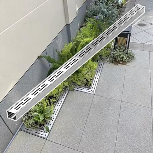 Entwässerungsrinne Terrassen- Rinnenablauf mit Metallgitter, Robustes Grabenentwässerungssystem für Badezimmer Balkone, Außenbereich Langlebiges Regenrinnengitter-Abdeckplatten-Set(7 x 3 cm (2 3/4 x
