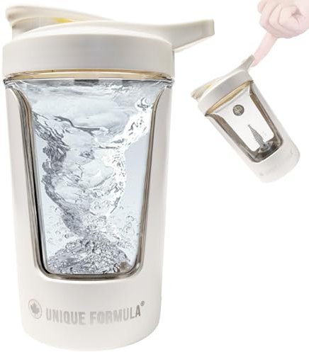 Unique Formula Electric Protein Shaker Bottle, Tritan - BPA Free, USB Rechargeable Protein Shake Mixer, Auto Mixing bottle for Protein Shakes and Coffee, 15 oz (White)
