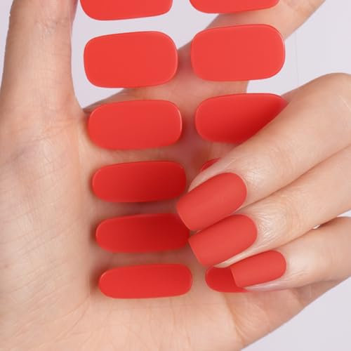 DANNI & TONI Halb ausgehärtete Gel Nagelfolien (Flamingo Matt) Orange matt Glänzend Nagelset uv Gel Nagelfolie Nageldesign Nagelfolie Selbstklebend Wraps 28 Aufkleber