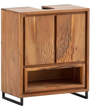 Woodkings Waschbeckenunterschrank Maddox | Badschrank 50x60x30cm aus Massivholz Akazie | Rustikal Für Bad und Gäste-WC | Unterschrank Lackiert, mit Metallfüßen